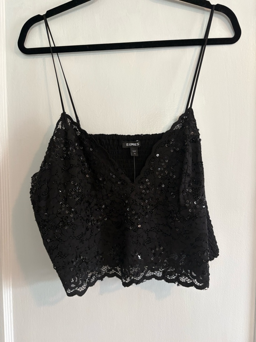 NWT Express Women's Black Lace Sequin Crop Top Size XL